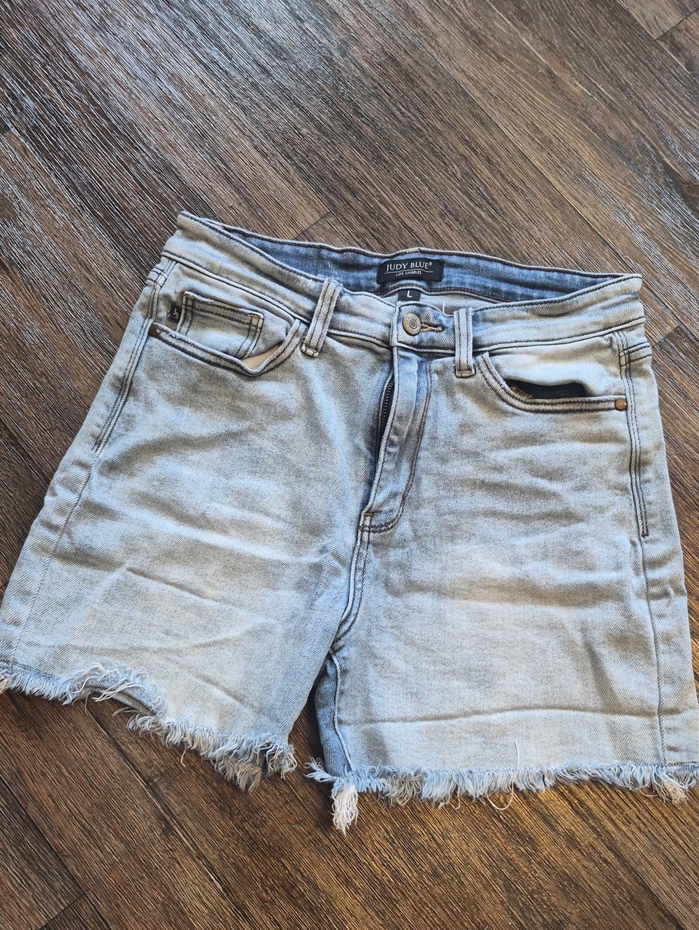 Judy Blue Washed Light Blue Frayed Hem Denim Shorts